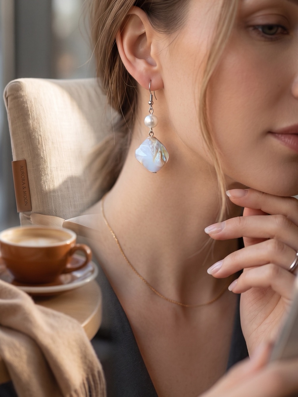 Pearl and Iridescent Shell Drop Earrings - White
